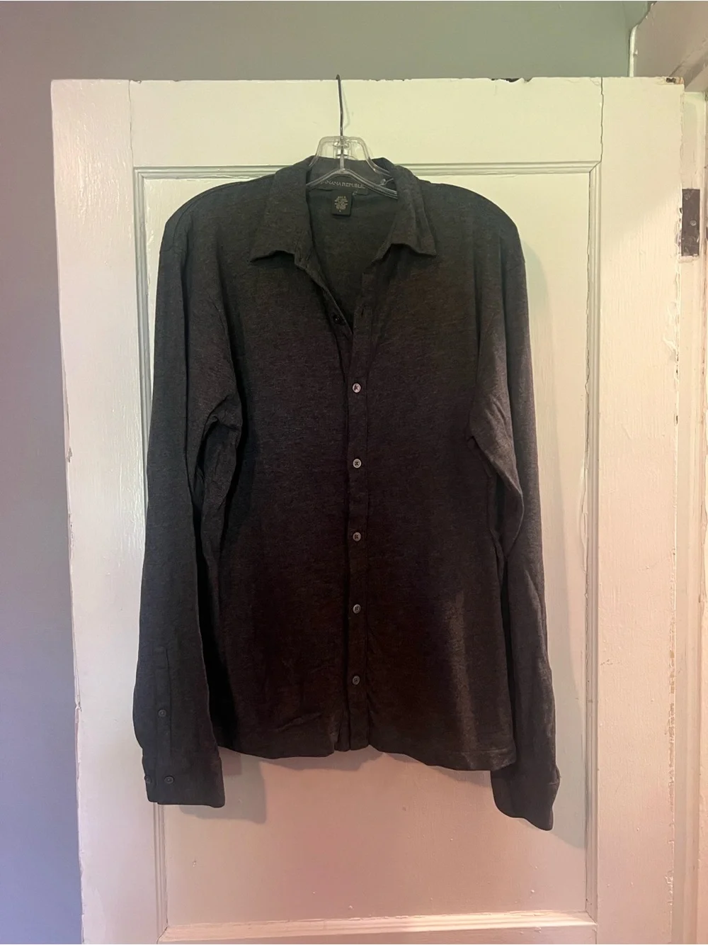 🍂Banana Republic Men's Long Sleeve Gray Knit Button-Up Shirt Sz L🍂